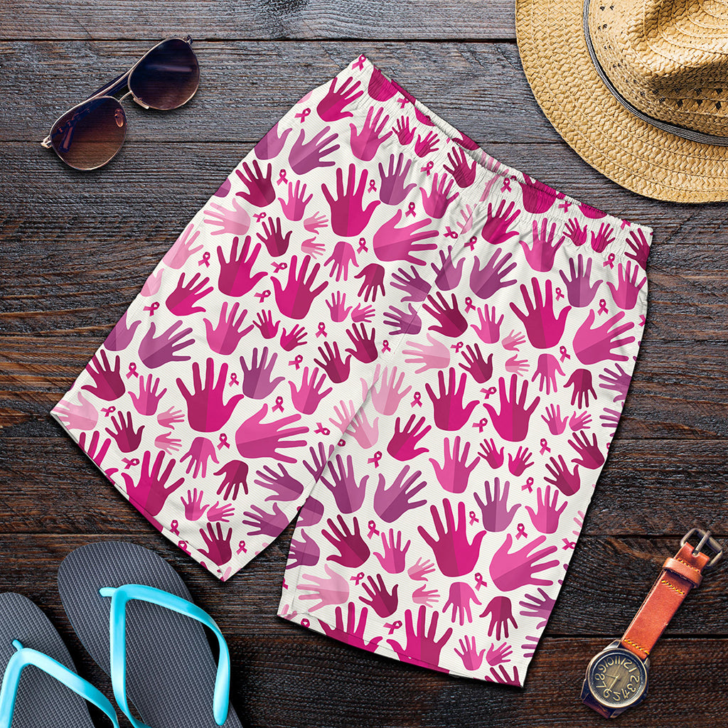 Pink Hand Breast Cancer Pattern Print Men's Shorts