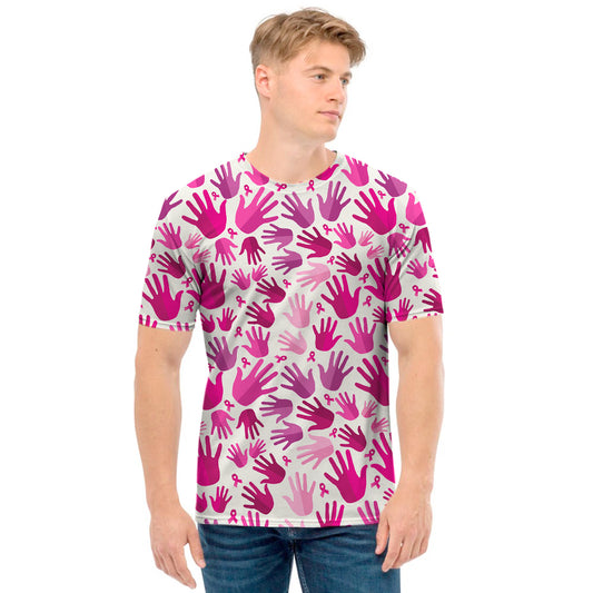 Pink Hand Breast Cancer Pattern Print Men's T-Shirt
