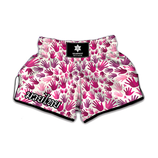 Pink Hand Breast Cancer Pattern Print Muay Thai Boxing Shorts