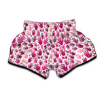 Pink Hand Breast Cancer Pattern Print Muay Thai Boxing Shorts