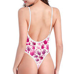 Pink Hand Breast Cancer Pattern Print One Piece High Cut Swimsuit