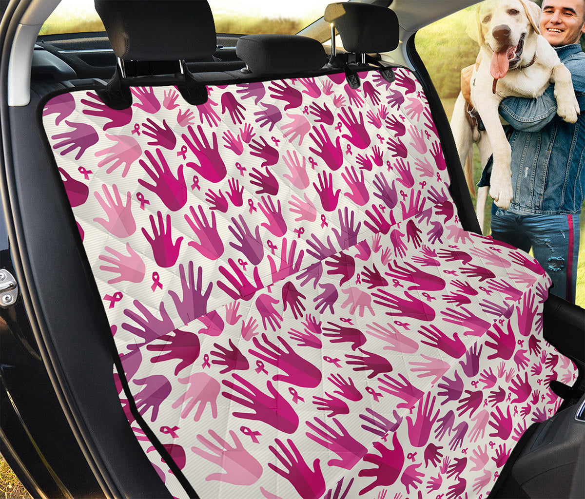 Pink Hand Breast Cancer Pattern Print Pet Car Back Seat Cover