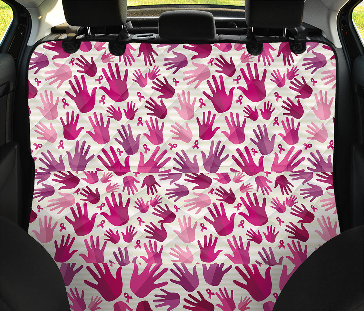 Pink Hand Breast Cancer Pattern Print Pet Car Back Seat Cover