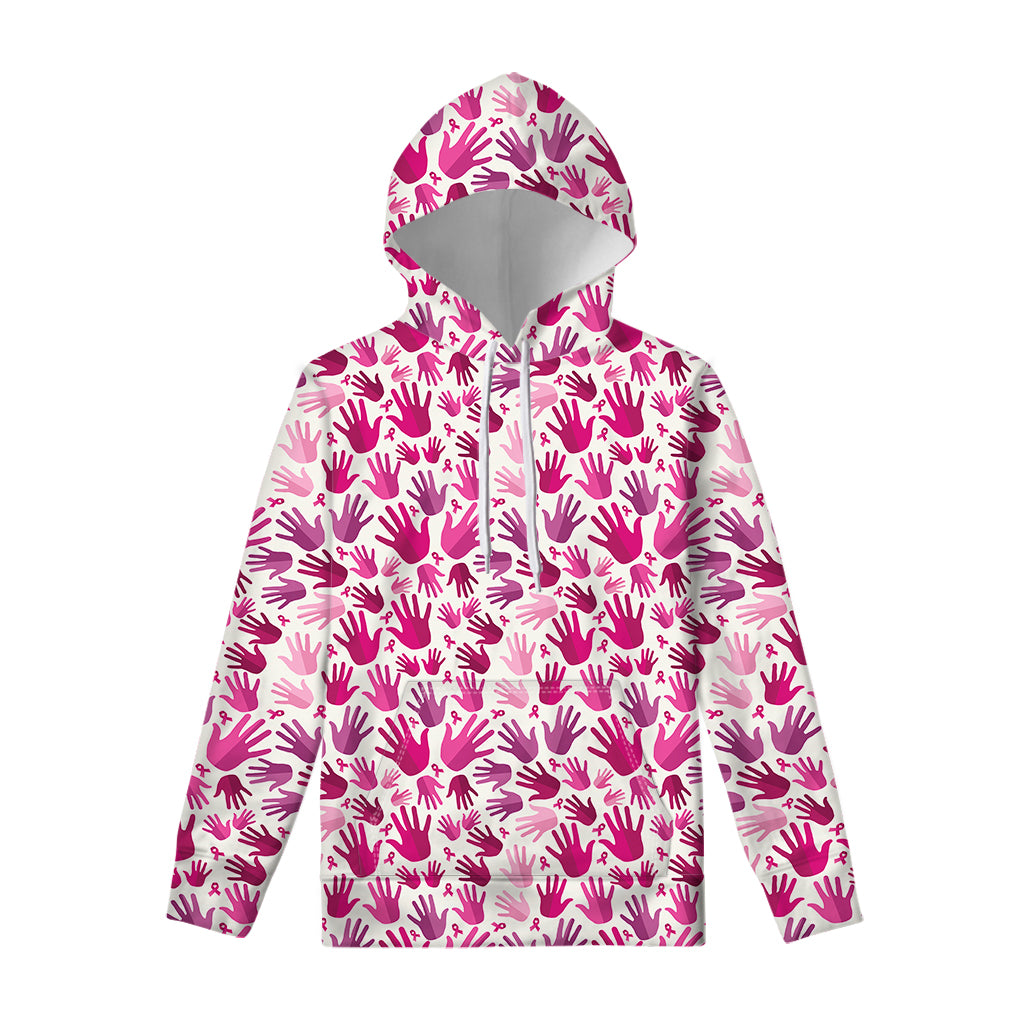 Pink Hand Breast Cancer Pattern Print Pullover Hoodie