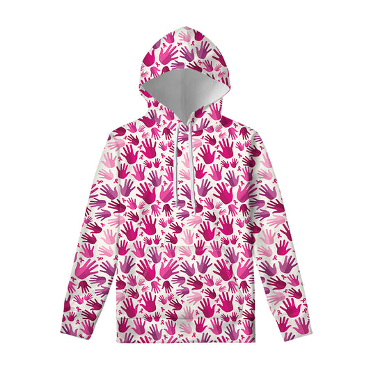 Pink Hand Breast Cancer Pattern Print Pullover Hoodie