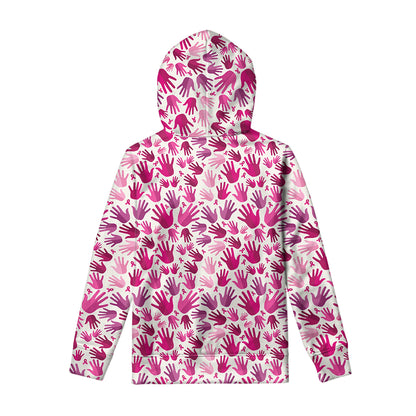 Pink Hand Breast Cancer Pattern Print Pullover Hoodie