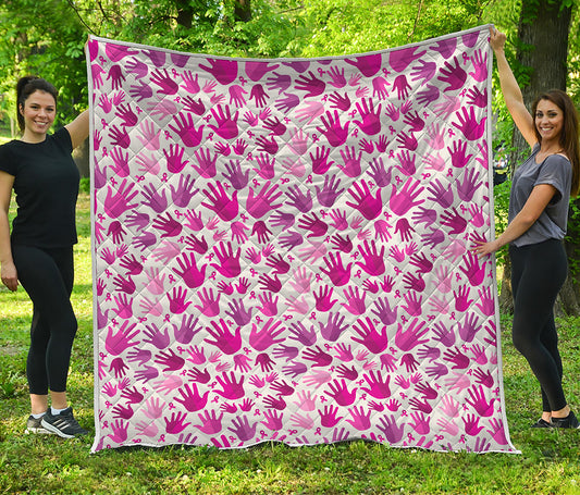 Pink Hand Breast Cancer Pattern Print Quilt