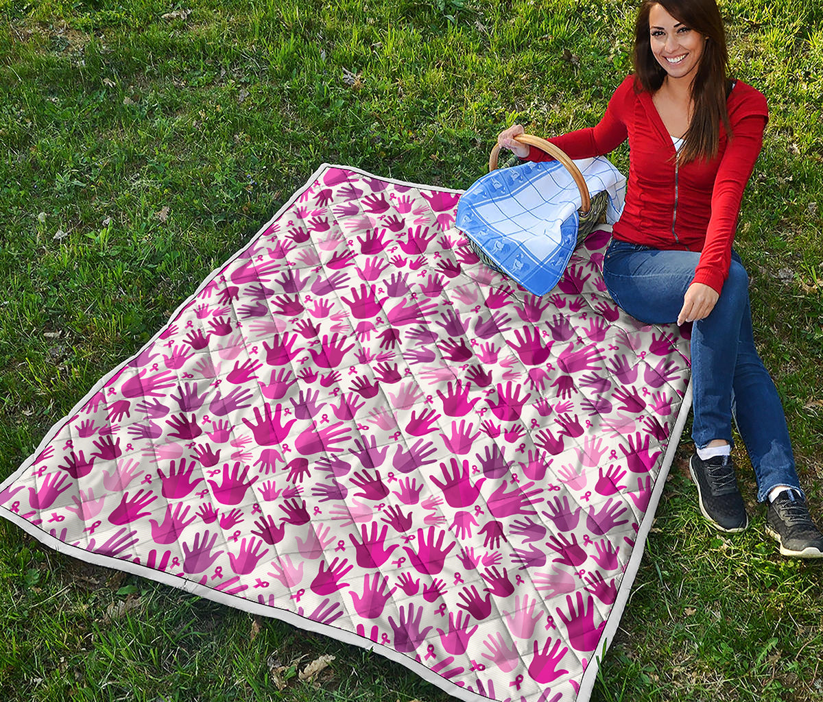Pink Hand Breast Cancer Pattern Print Quilt