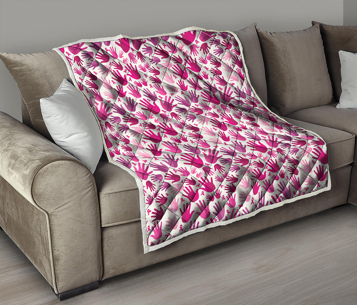 Pink Hand Breast Cancer Pattern Print Quilt