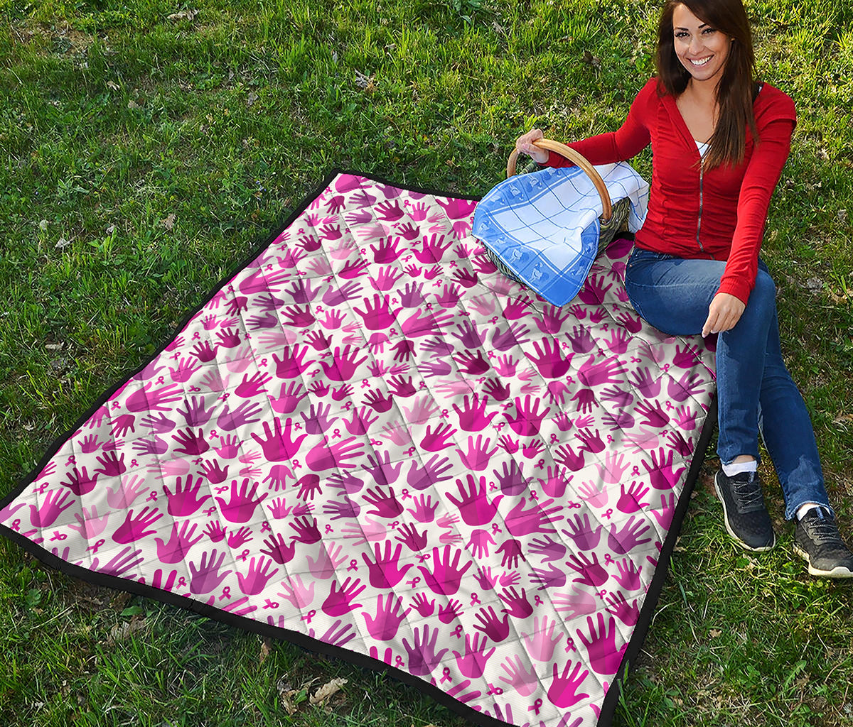 Pink Hand Breast Cancer Pattern Print Quilt