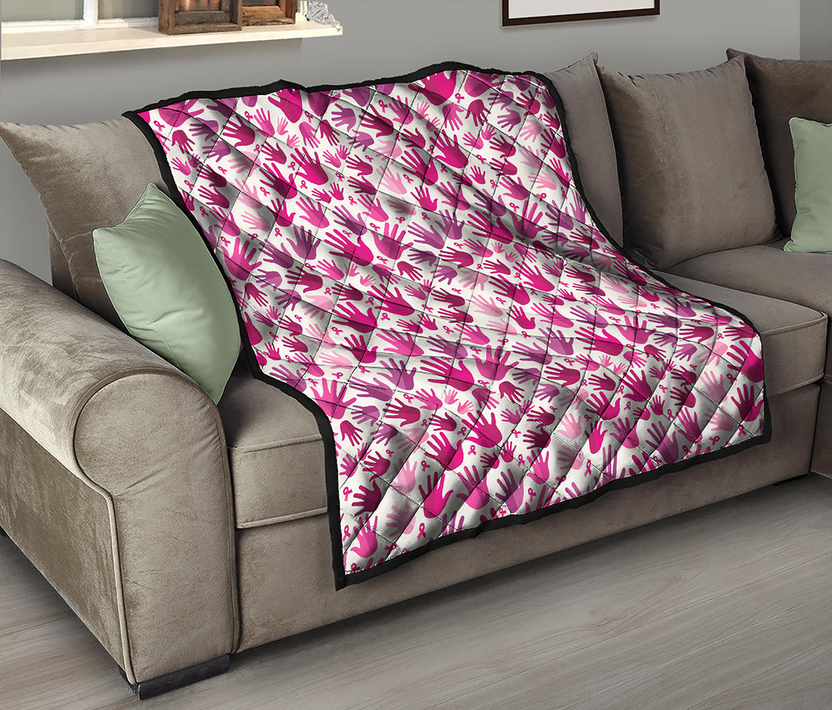 Pink Hand Breast Cancer Pattern Print Quilt