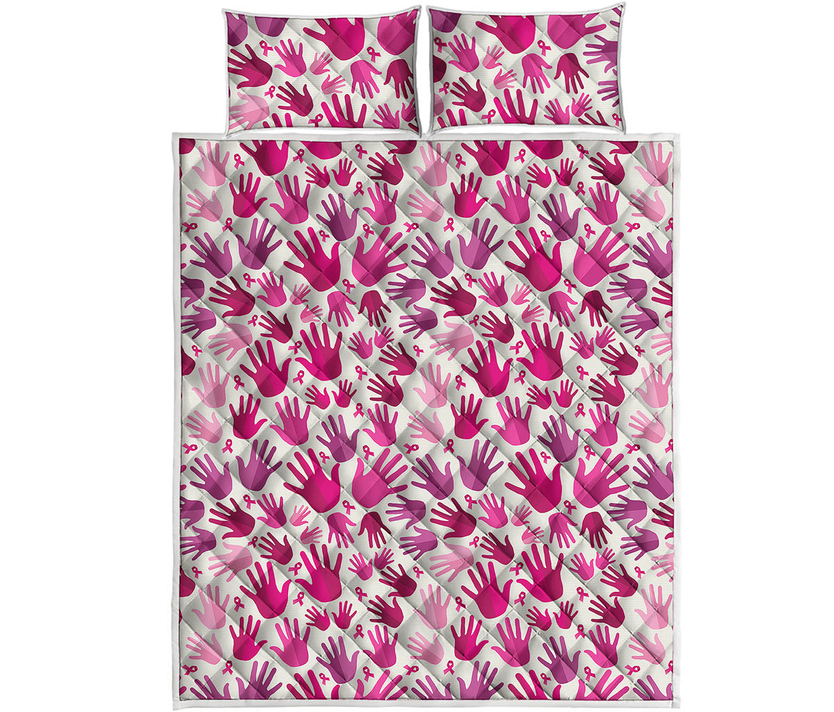 Pink Hand Breast Cancer Pattern Print Quilt Bed Set