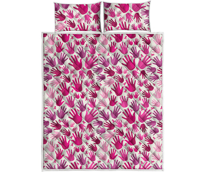 Pink Hand Breast Cancer Pattern Print Quilt Bed Set