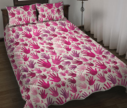 Pink Hand Breast Cancer Pattern Print Quilt Bed Set