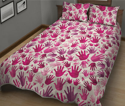 Pink Hand Breast Cancer Pattern Print Quilt Bed Set