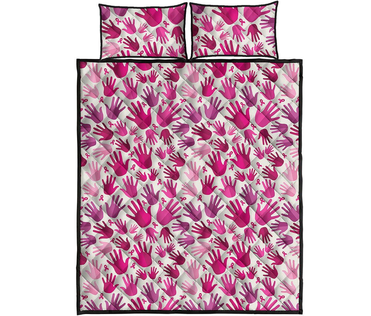 Pink Hand Breast Cancer Pattern Print Quilt Bed Set