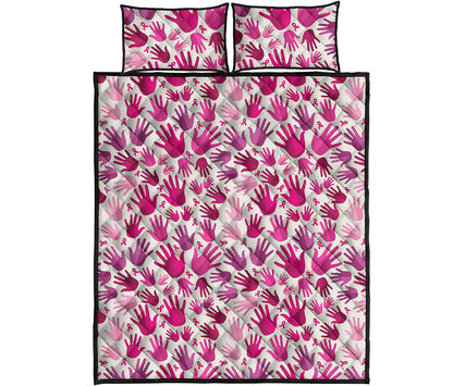 Pink Hand Breast Cancer Pattern Print Quilt Bed Set