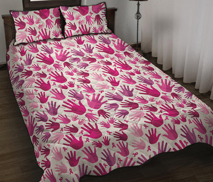 Pink Hand Breast Cancer Pattern Print Quilt Bed Set