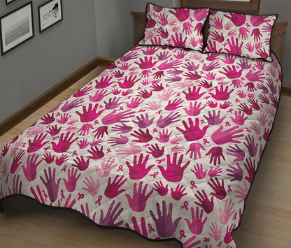 Pink Hand Breast Cancer Pattern Print Quilt Bed Set