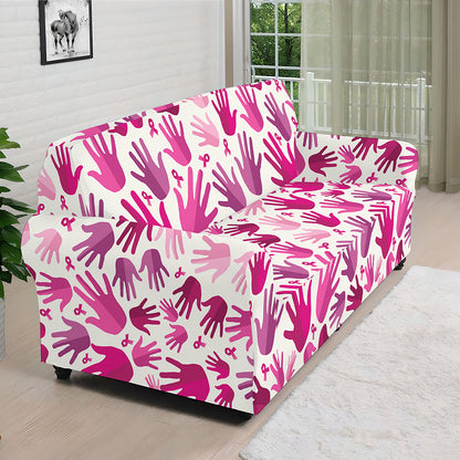 Pink Hand Breast Cancer Pattern Print Sofa Cover