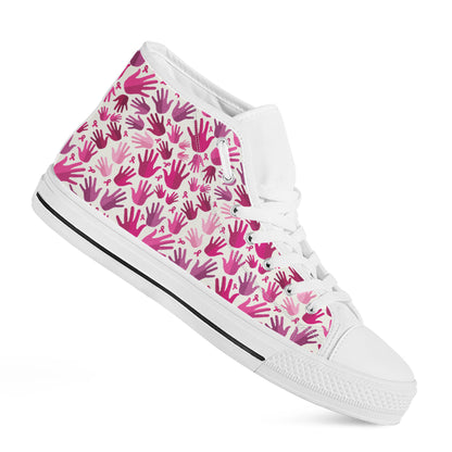 Pink Hand Breast Cancer Pattern Print White High Top Shoes