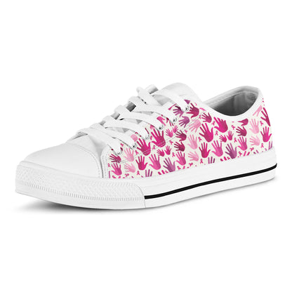 Pink Hand Breast Cancer Pattern Print White Low Top Shoes