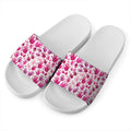 Pink Hand Breast Cancer Pattern Print White Slide Sandals
