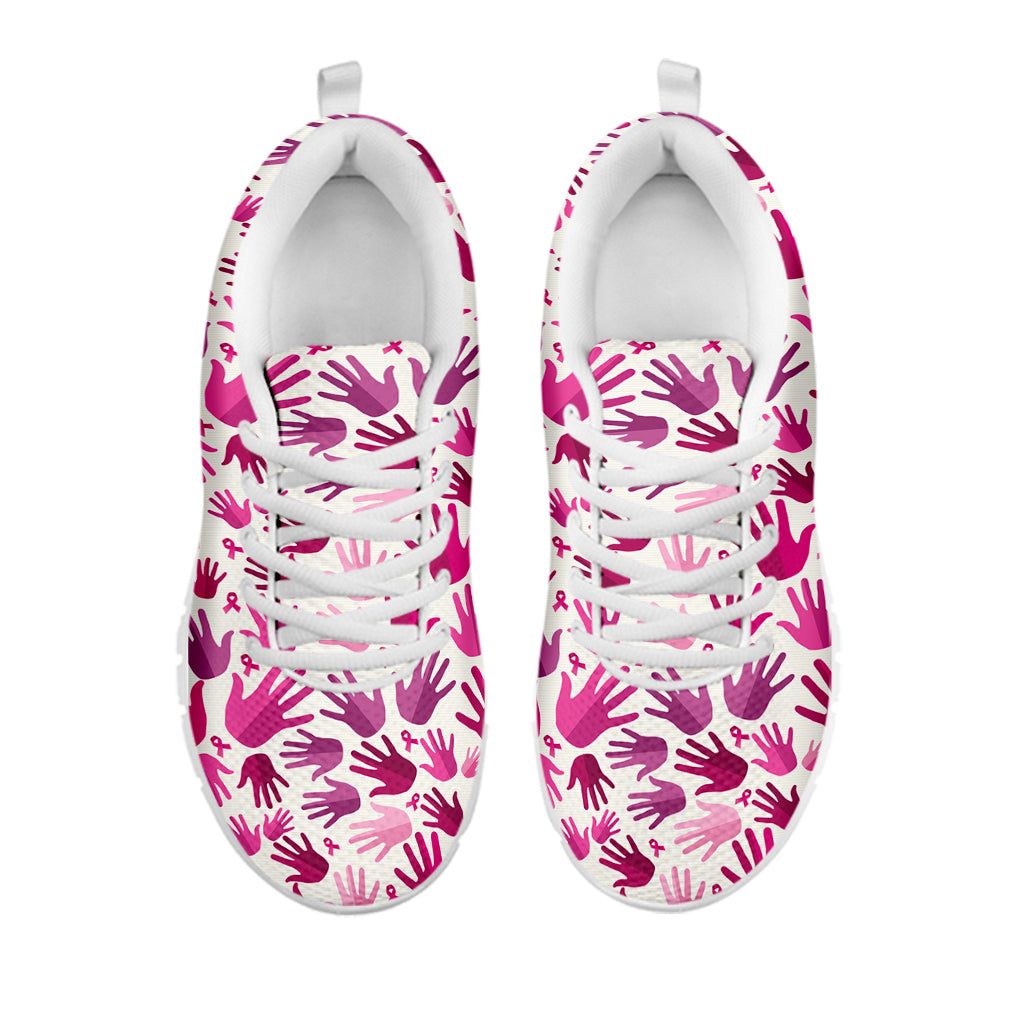 Pink Hand Breast Cancer Pattern Print White Sneakers
