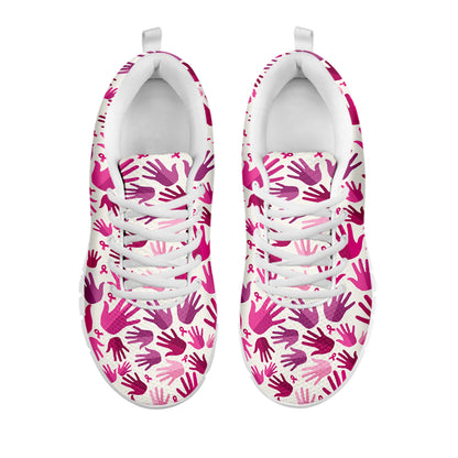 Pink Hand Breast Cancer Pattern Print White Sneakers