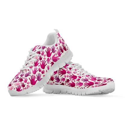 Pink Hand Breast Cancer Pattern Print White Sneakers
