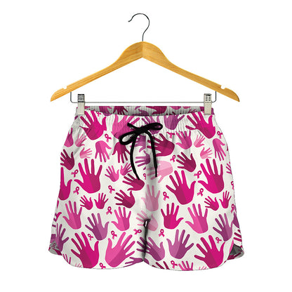 Pink Hand Breast Cancer Pattern Print Women's Shorts