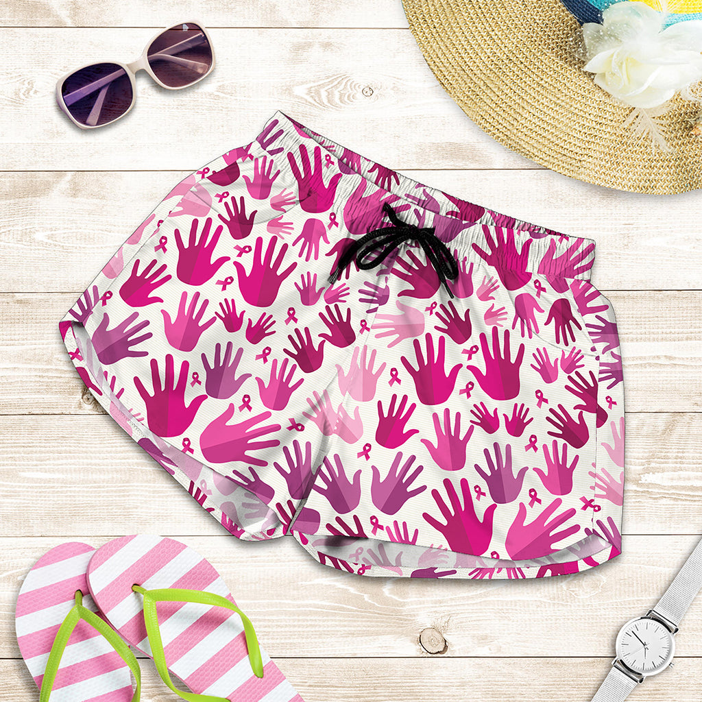 Pink Hand Breast Cancer Pattern Print Women's Shorts