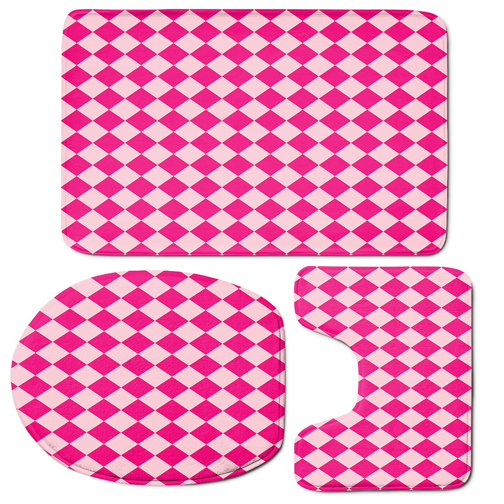 Pink Harlequin Pattern Print 3 Piece Bath Mat Set