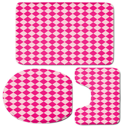 Pink Harlequin Pattern Print 3 Piece Bath Mat Set