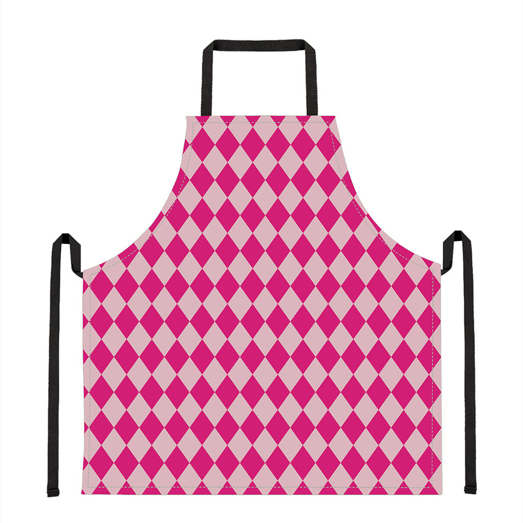 Pink Harlequin Pattern Print Apron