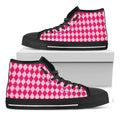 Pink Harlequin Pattern Print Black High Top Sneakers