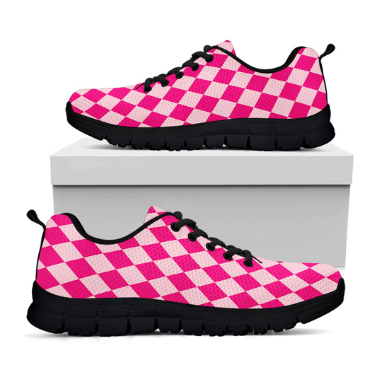 Pink Harlequin Pattern Print Black Sneakers