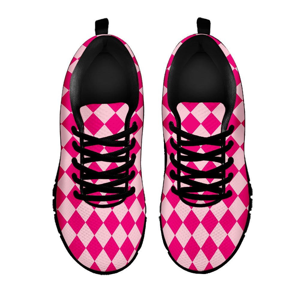 Pink Harlequin Pattern Print Black Sneakers