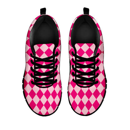 Pink Harlequin Pattern Print Black Sneakers