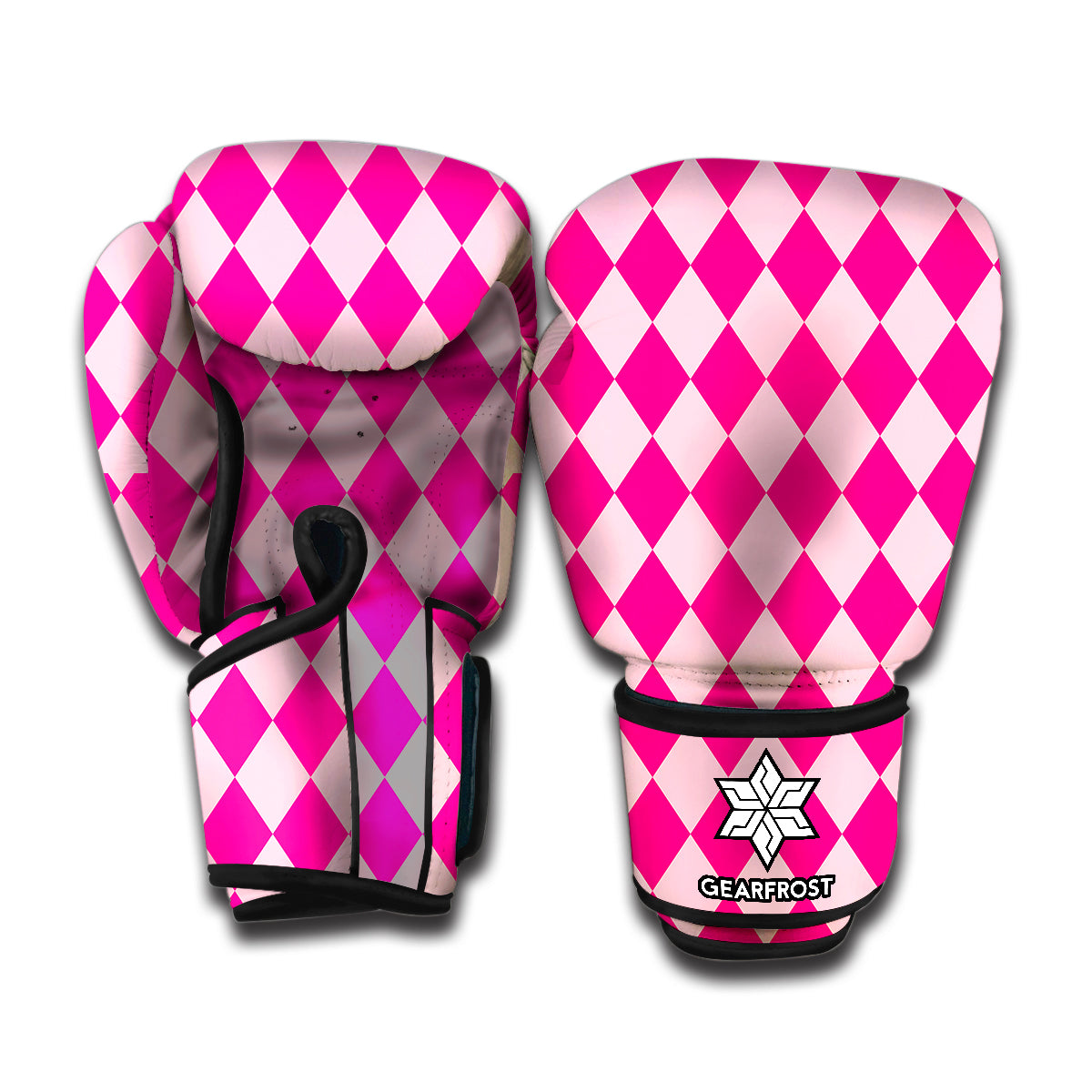 Pink Harlequin Pattern Print Boxing Gloves