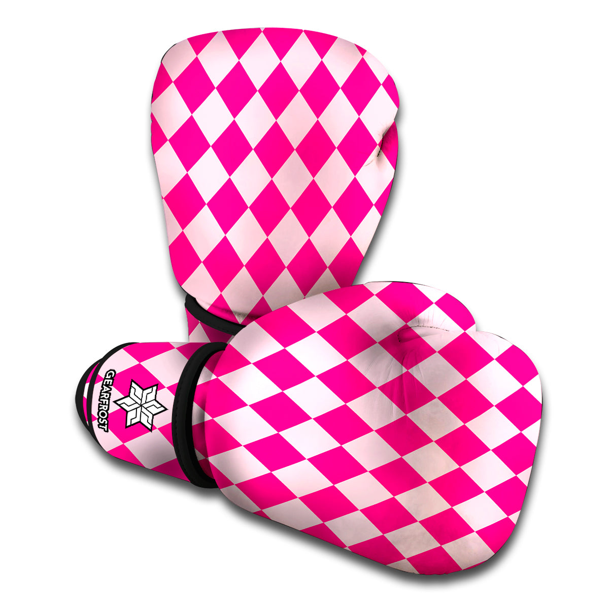 Pink Harlequin Pattern Print Boxing Gloves