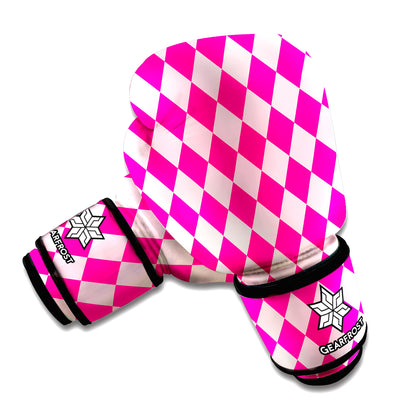 Pink Harlequin Pattern Print Boxing Gloves
