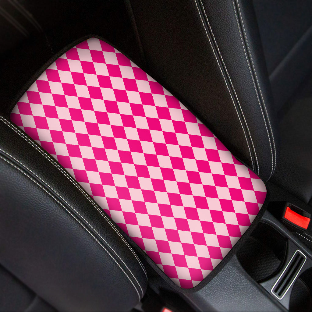 Pink Harlequin Pattern Print Car Center Console Cover