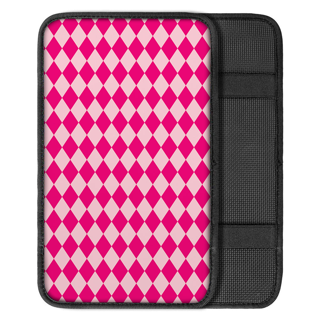 Pink Harlequin Pattern Print Car Center Console Cover