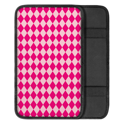 Pink Harlequin Pattern Print Car Center Console Cover