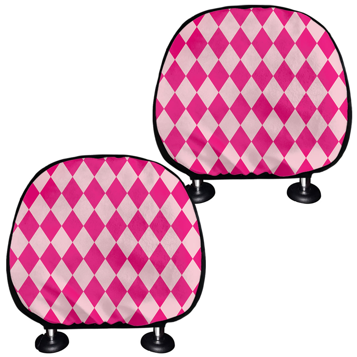 Pink Harlequin Pattern Print Car Headrest Covers