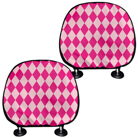 Pink Harlequin Pattern Print Car Headrest Covers