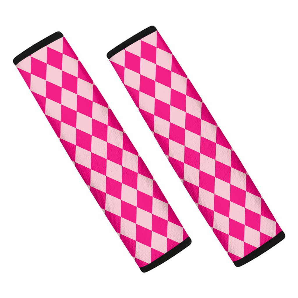 Pink Harlequin Pattern Print Car Seat Belt Covers