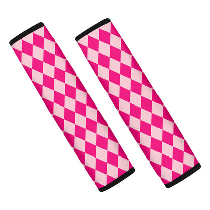 Pink Harlequin Pattern Print Car Seat Belt Covers