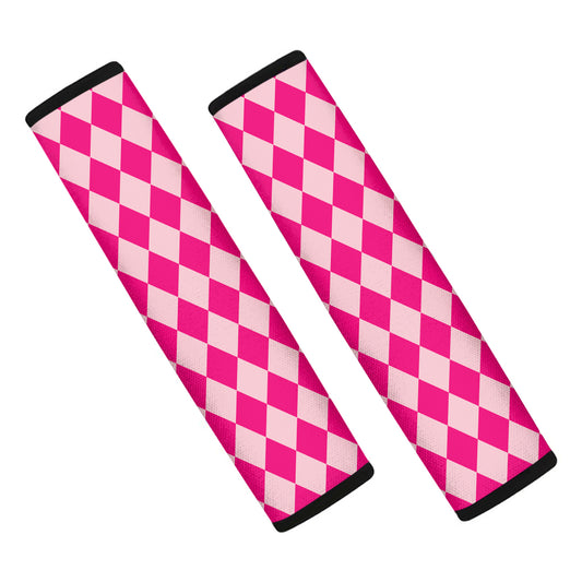 Pink Harlequin Pattern Print Car Seat Belt Covers